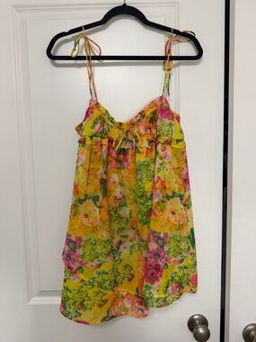 Yellow Floral Tie-Shoulder Mini Dress